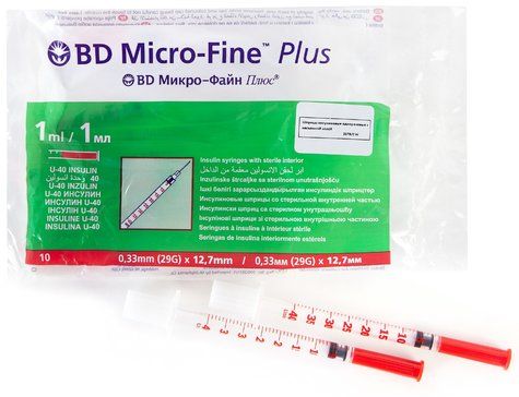 фото упаковки Шприц инсулиновый с несъемной иглой  Micro-Fine Plus U-40