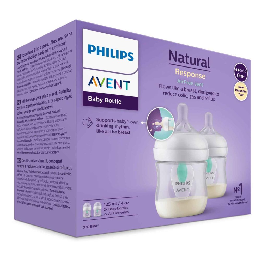 Philips Avent Бутылочка с силиконовой соской Natural Response 0m+, арт. SCY670/02, бутылочка для кормления, медленный поток, 125 мл, 2 шт.