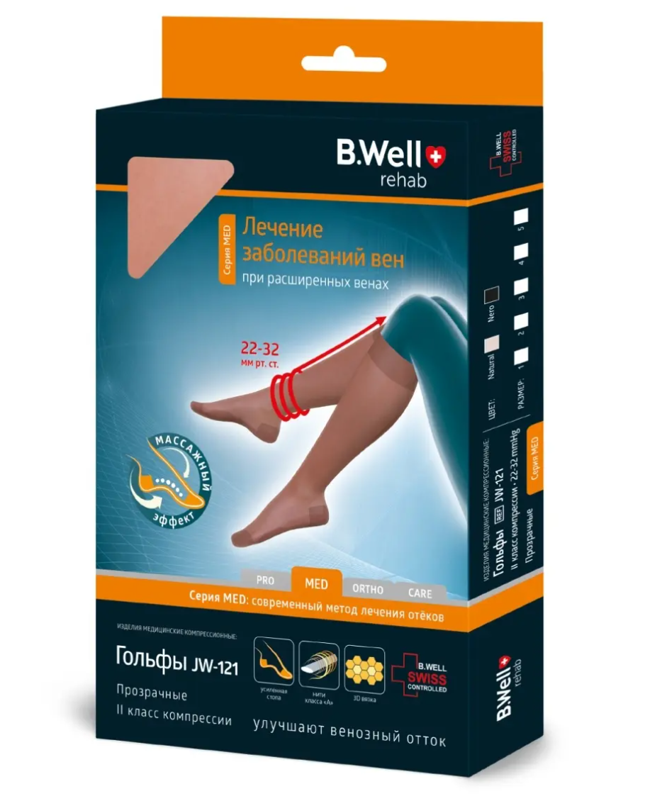 фото упаковки B.Well Гольфы компрессионные MED JW-121 2 класс компрессии, р. 2, 22-29 mm Hg, пара, прозрачные, 1 шт. фото упаковки B.Well Гольфы компрессионные MED JW-121 2 класс компрессии