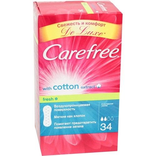 Carefree with Cotton Extract салфетки женские гигиенические с экстрактом хлопка, салфетки гигиенические, воздухопроницаемые, 34 шт.