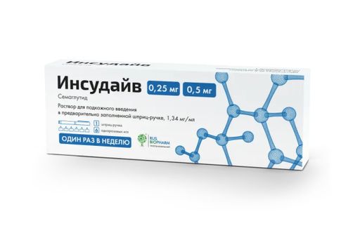 Инсудайв, 0,25/0,5 мг/доза, раствор для подкожного введения, в комплекте 6 игл, 1,5 мл, 1 шт.