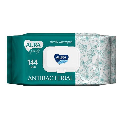 Aura Family салфетки влажные антибактериальные для всей семьи, салфетки влажные, 144 шт.