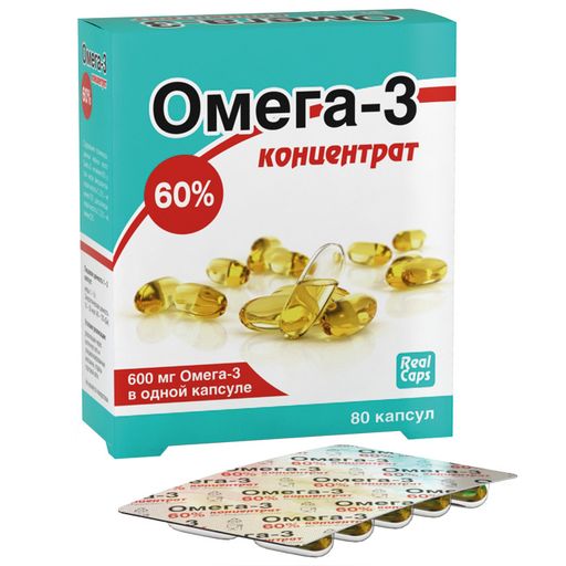 Омега-3 Концентрат 60% RealCaps, 600 мг, 1000 мг, капсулы, 80 шт.