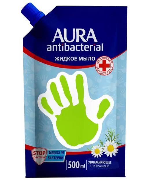 Aura мыло жидкое антибактериальное Ромашка, мыло жидкое, 500 мл, 1 шт.