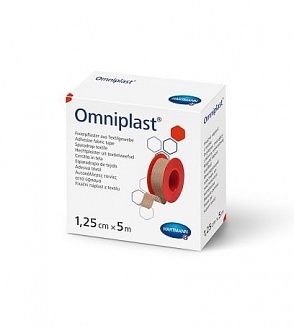 Omniplast Пластырь фиксирующий, 5мх1.25см, пластырь медицинский, тканевая основа, 1 шт.