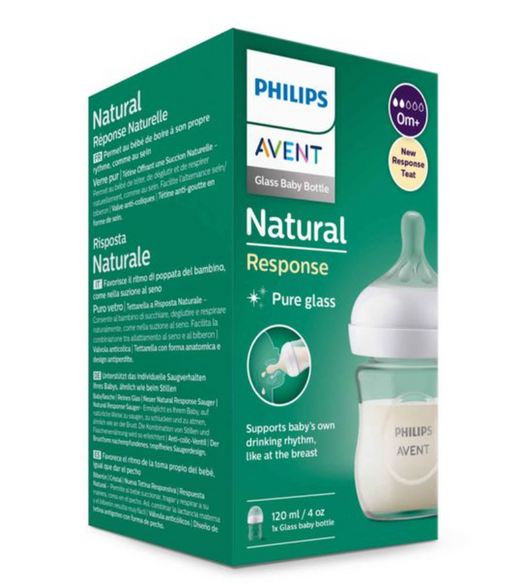 Philips Avent Anti-colic Бутылочка из стекла Natural Response, 0+, SCY930/01, бутылочка для кормления, медленный поток, 120 мл, 1 шт.