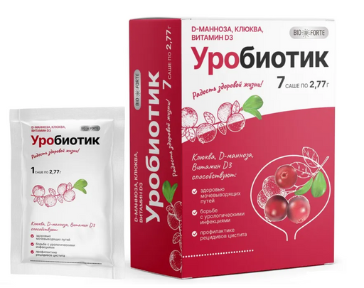 BioForte Уробиотик, порошок, D-манноза с экстрактом клюквы и витамином Д3, 7 шт.